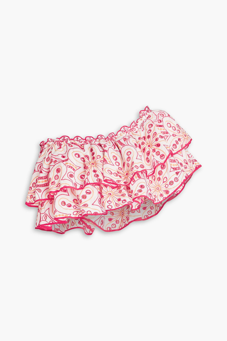 Charo Ruiz Flamingo Cropped One-shoulder Ruffled Broderie Anglaise Cotton-blend Top In Fuchsia