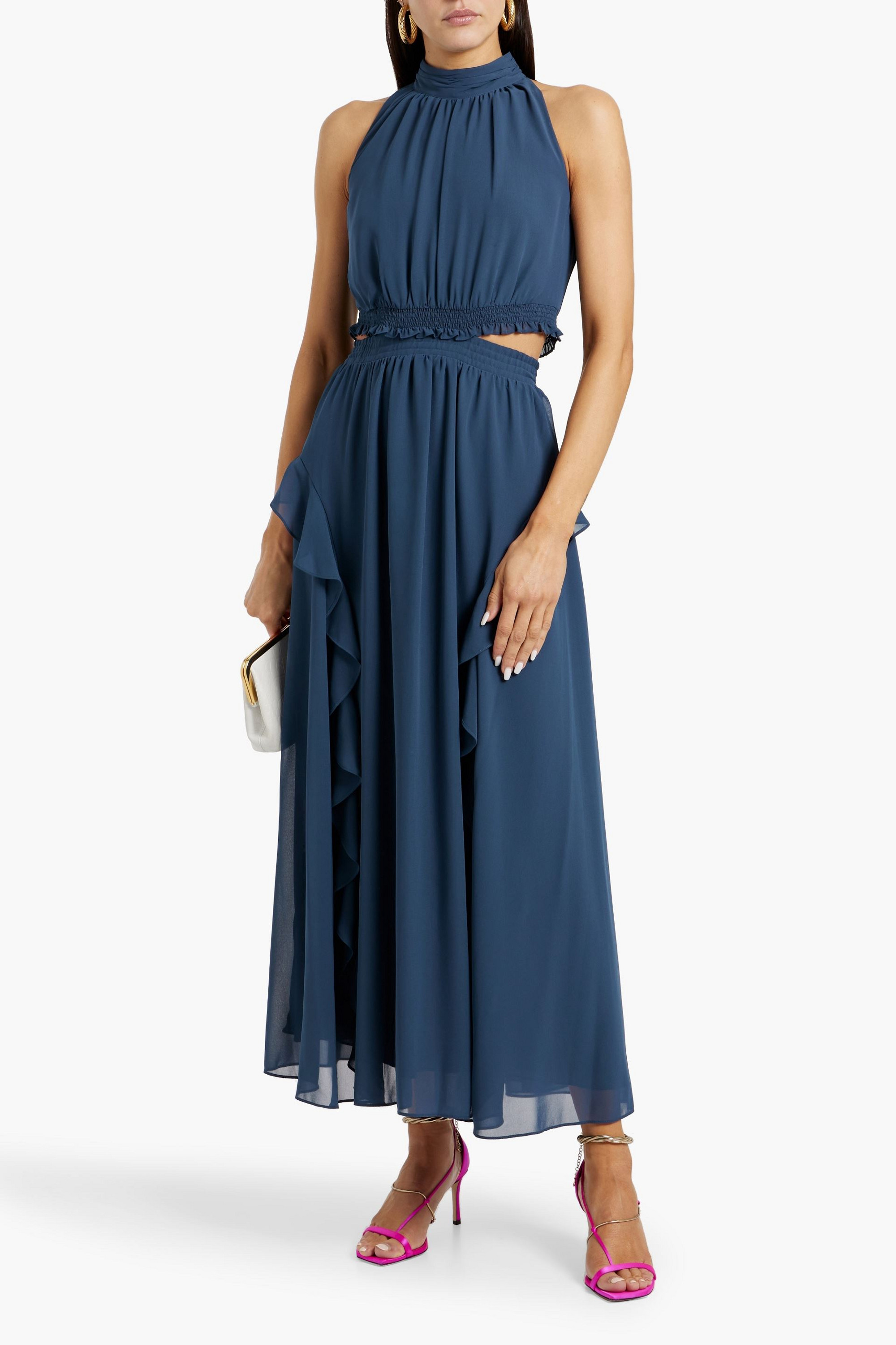 Diane von Furstenberg Rob cutout ruffled chiffon maxi dress