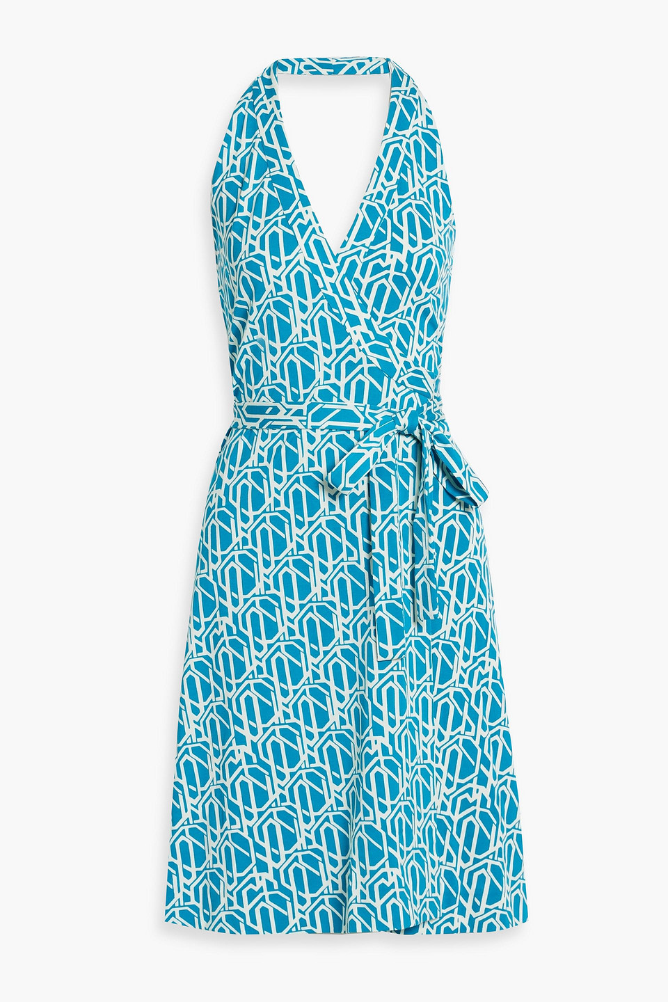 Nishi printed cotton and silk-blend jersey halterneck wrap dress