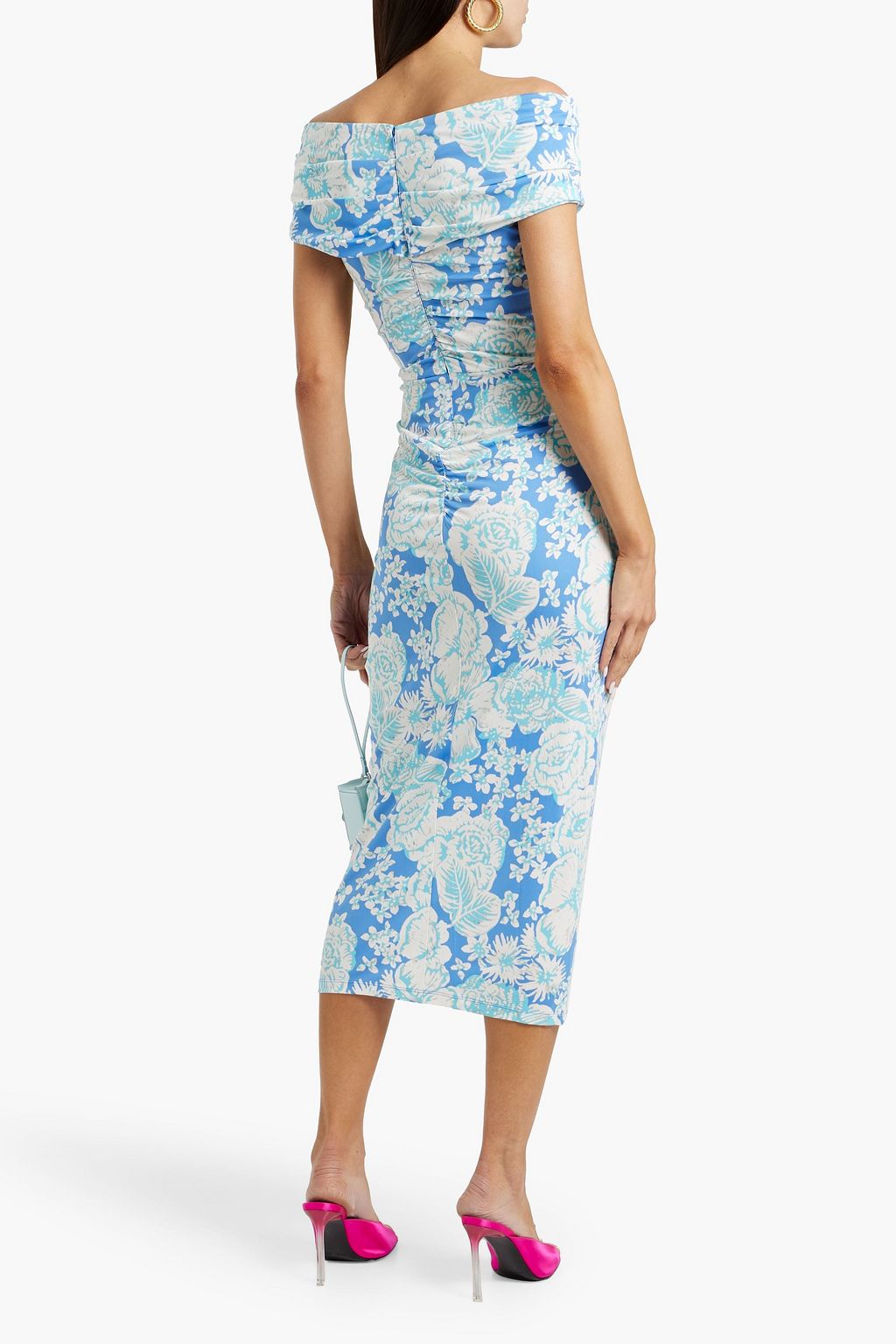 DIANE VON FURSTENBERG ジャージー ミディワンピース オフショルダー プリント入り