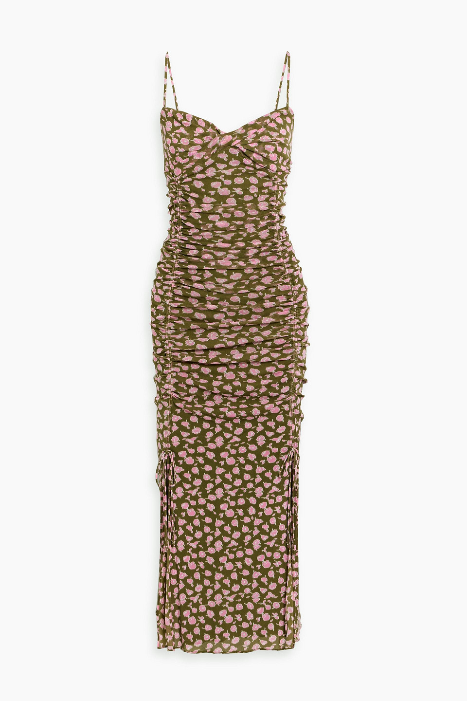 Diane Von Furstenberg Lester Ruched Printed Stretch-mesh Midi Dress