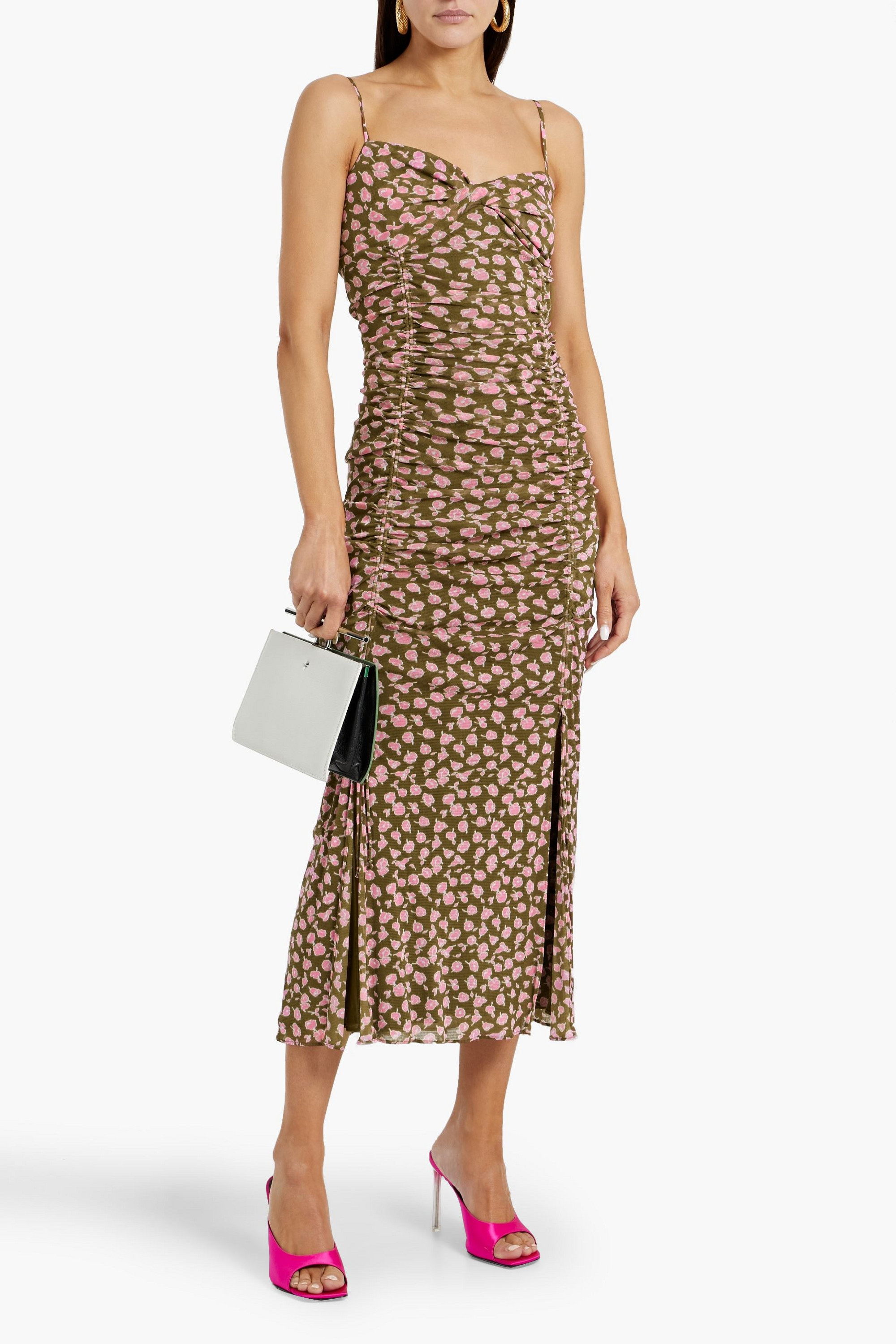 Diane von Furstenberg Lester ruched printed stretch-mesh midi dress