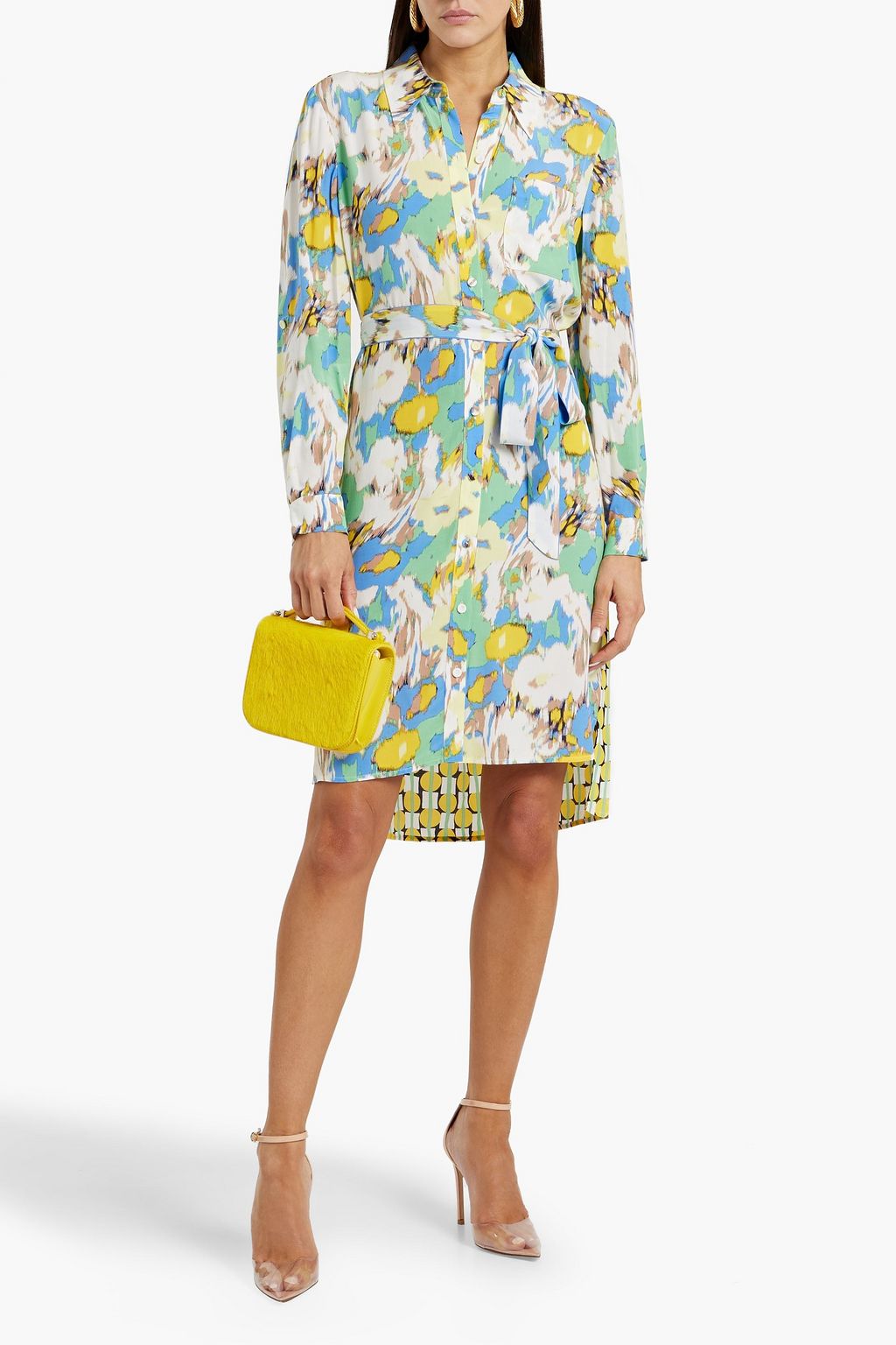 DIANE VON FURSTENBERG クレープ シャツワンピース プリント入り