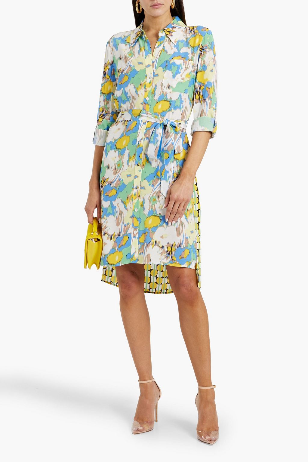 DIANE VON FURSTENBERG クレープ シャツワンピース プリント入り