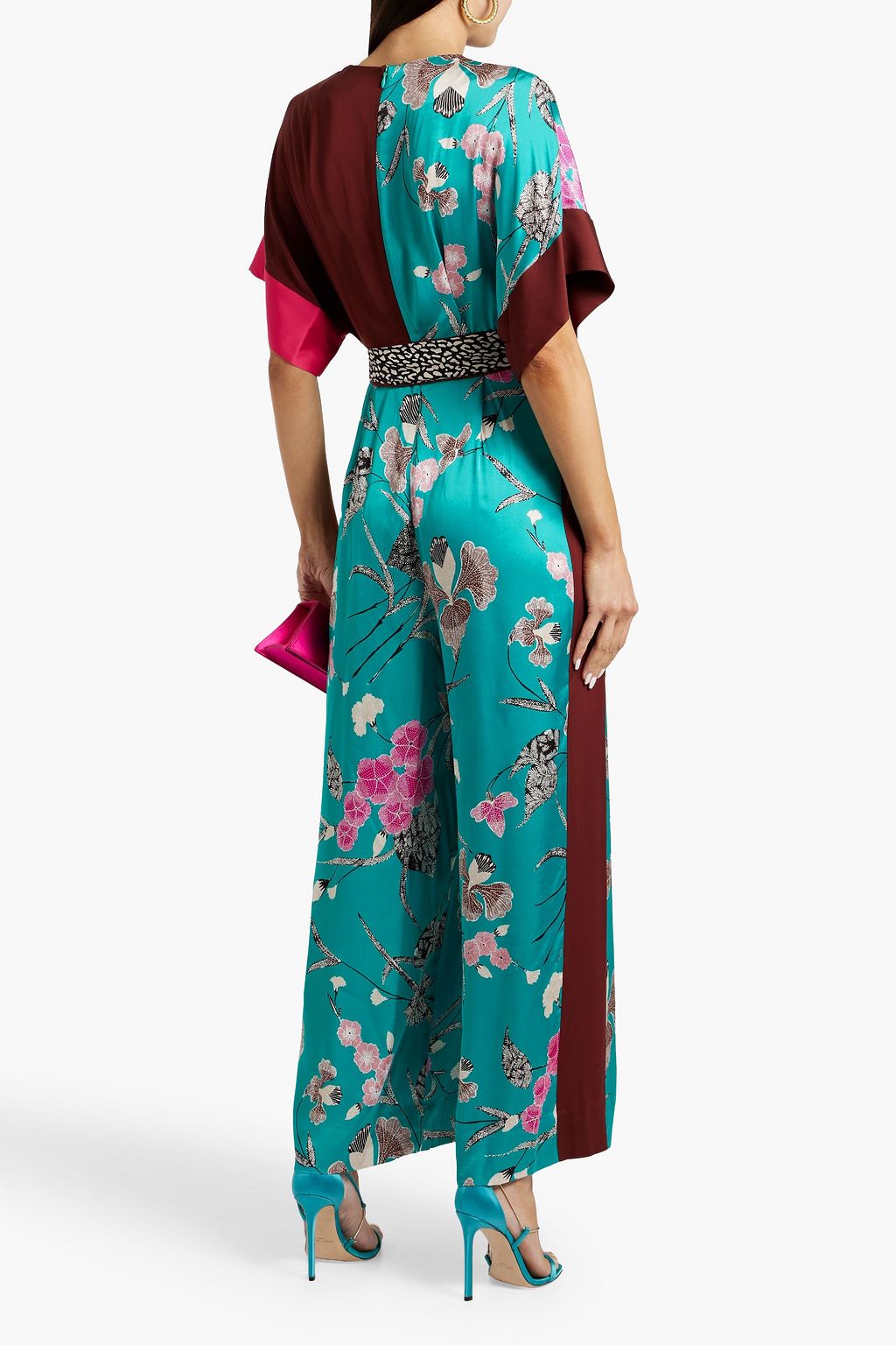 DIANE VON FURSTENBERG 프린트 새틴 와이드 레그 점프수트