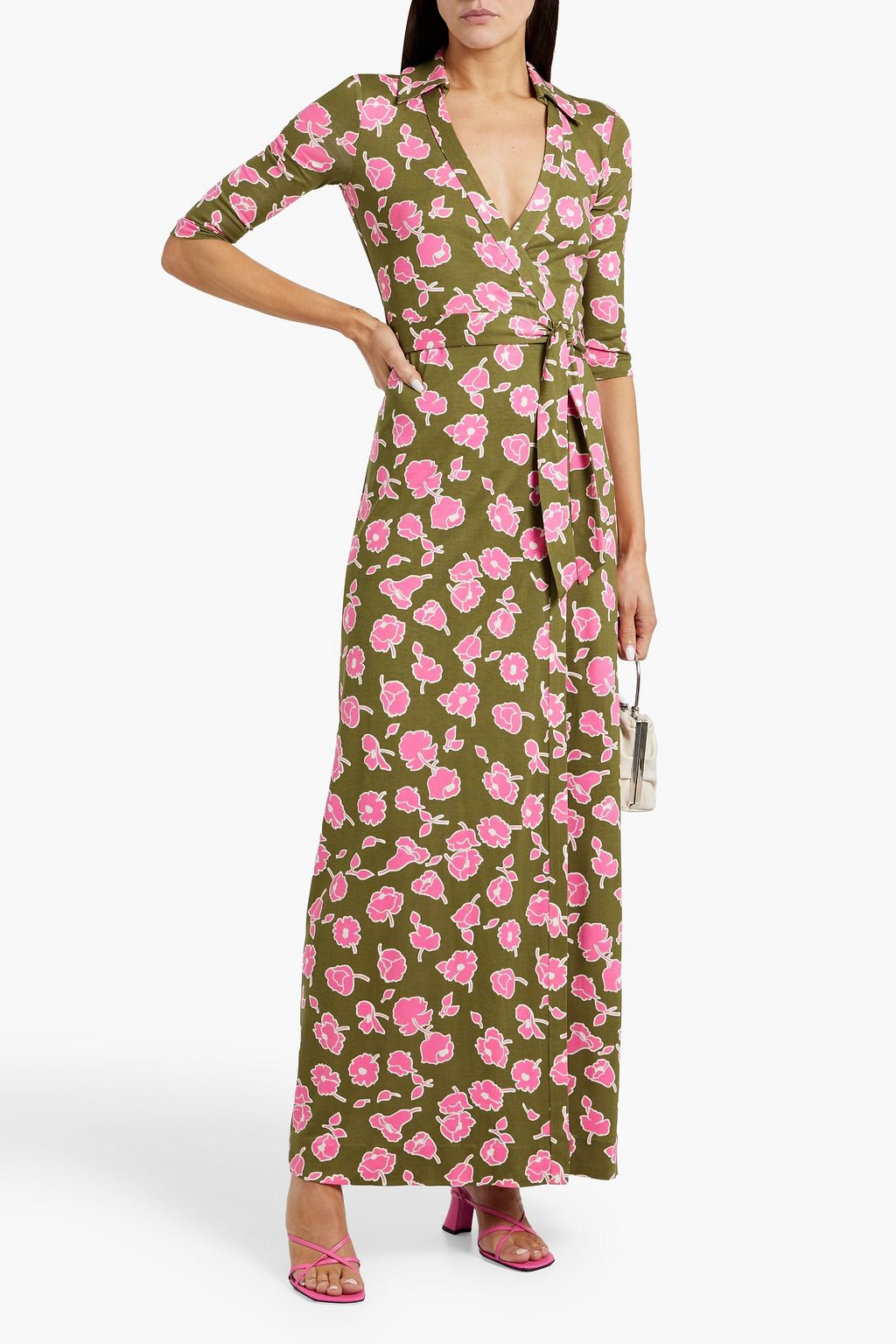 DIANE VON FURSTENBERG 플로럴 프린트 실크 맥시 랩 드레스