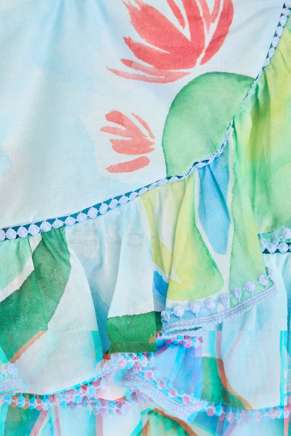 Charo Ruiz Caceres Ruffled Printed Cotton-blend Voile Mini Skirt In Light Green