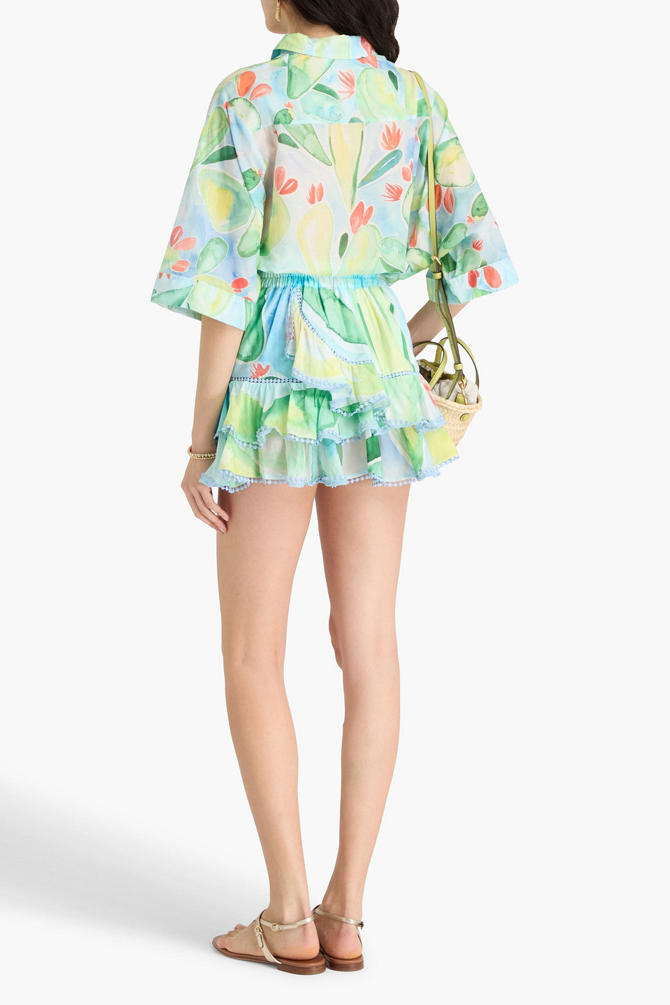 Charo Ruiz Caceres Ruffled Printed Cotton-blend Voile Mini Skirt In Light Green