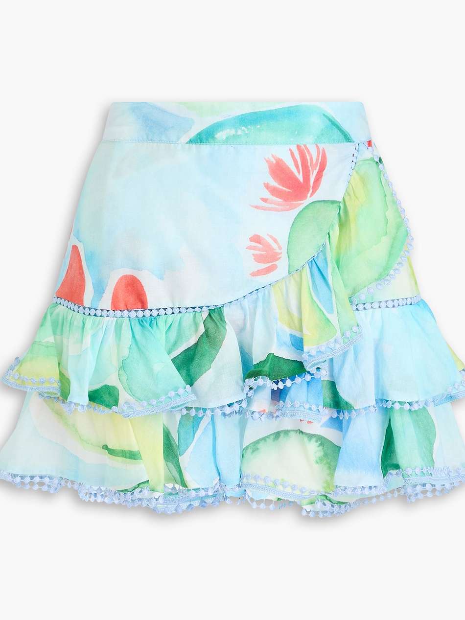 caceres ruffled printed cotton-blend voile mini skirt