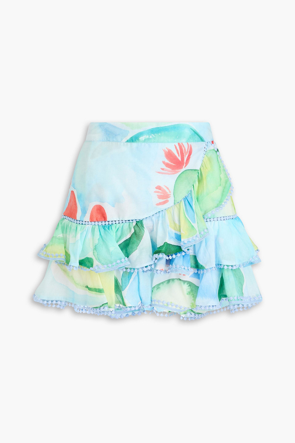 Charo Ruiz Caceres Ruffled Printed Cotton-blend Voile Mini Skirt In Light Green