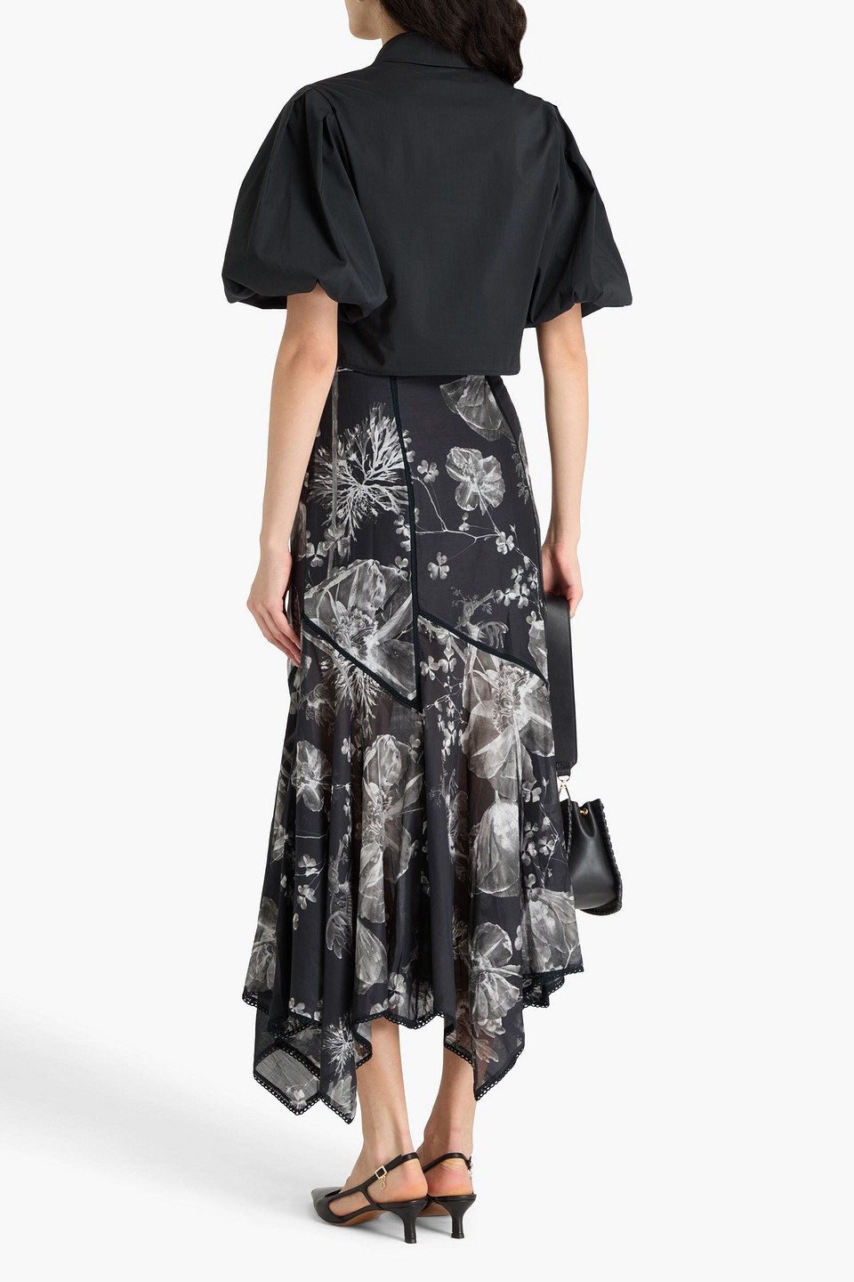 Charo Ruiz Nopy Floral-print Cotton-blend Voile Maxi Skirt In Charcoal