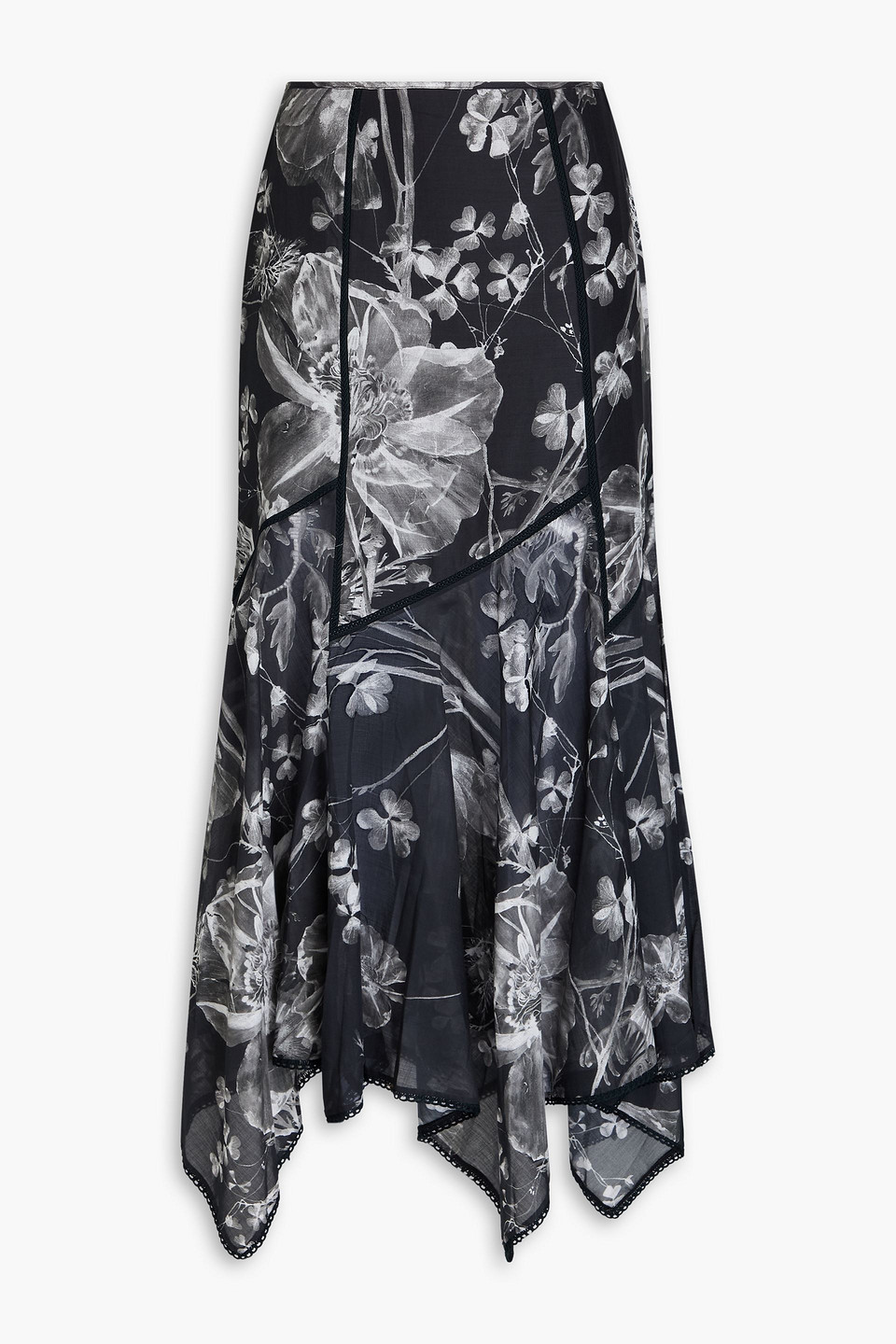 Charo Ruiz Nopy Floral-print Cotton-blend Voile Maxi Skirt In Charcoal