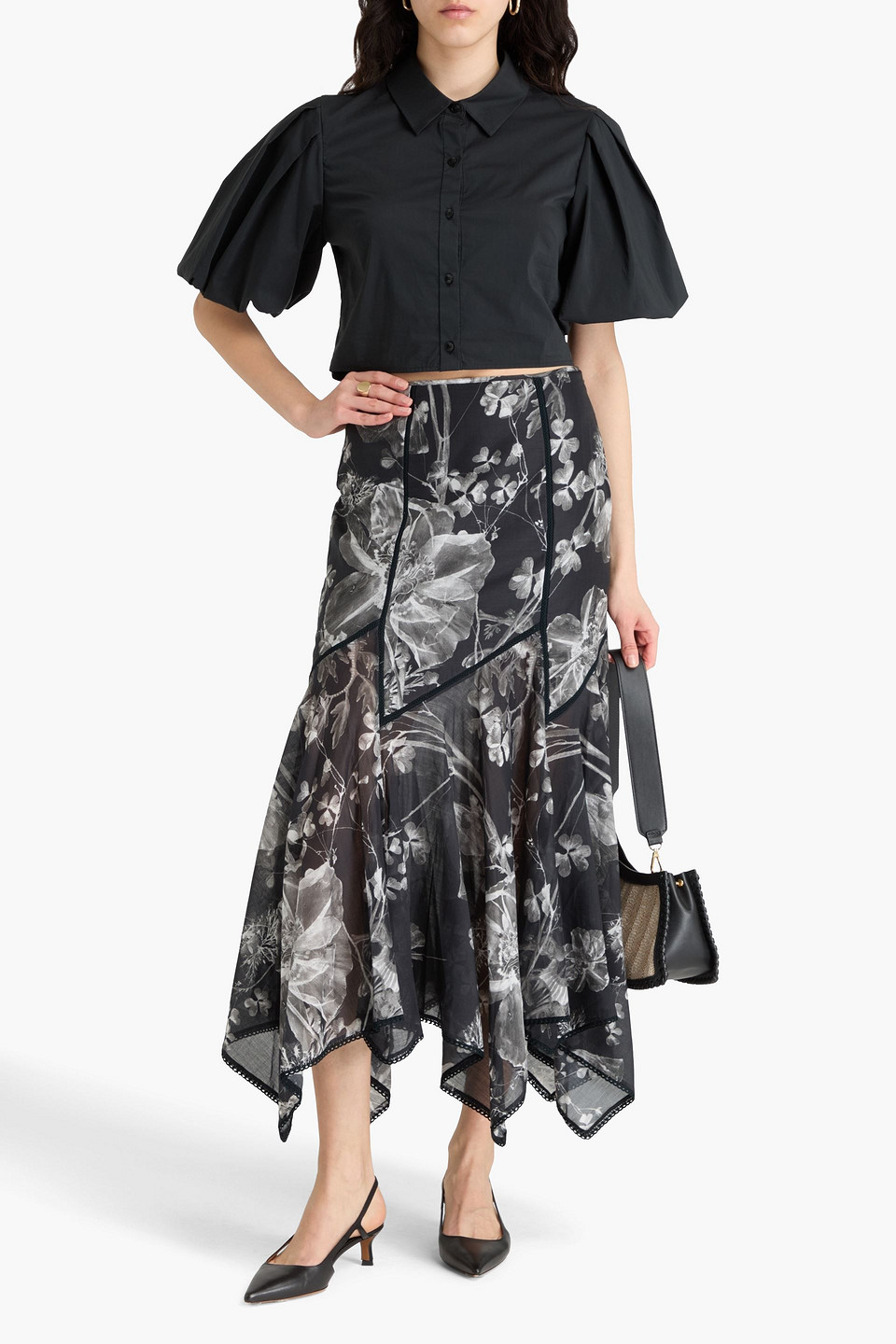 Charo Ruiz Nopy Floral-print Cotton-blend Voile Maxi Skirt In Charcoal
