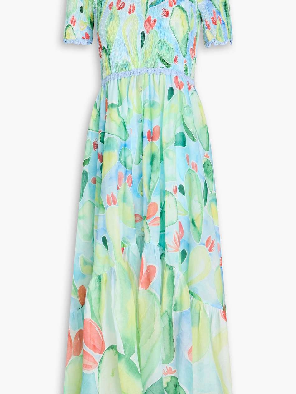 cold-shoulder printed cotton-blend voile midi dress