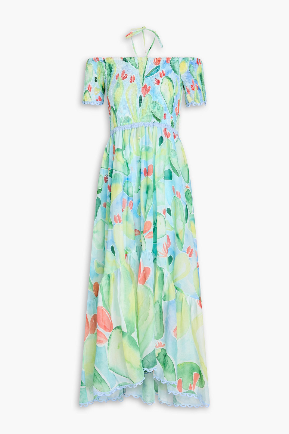 Charo Ruiz Cold-shoulder Printed Cotton-blend Voile Midi Dress In Light Green