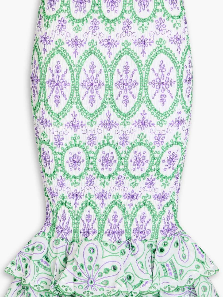liliana ruffled broderie anglaise cotton-blend midi skirt