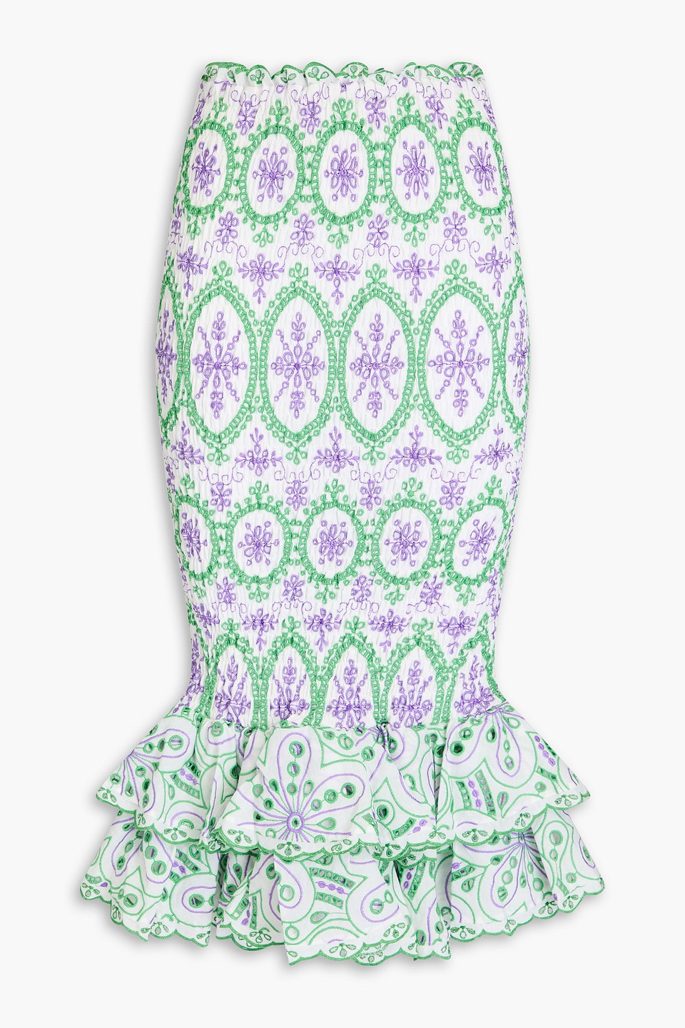 Charo Ruiz Liliana Ruffled Broderie Anglaise Cotton-blend Midi Skirt In Green