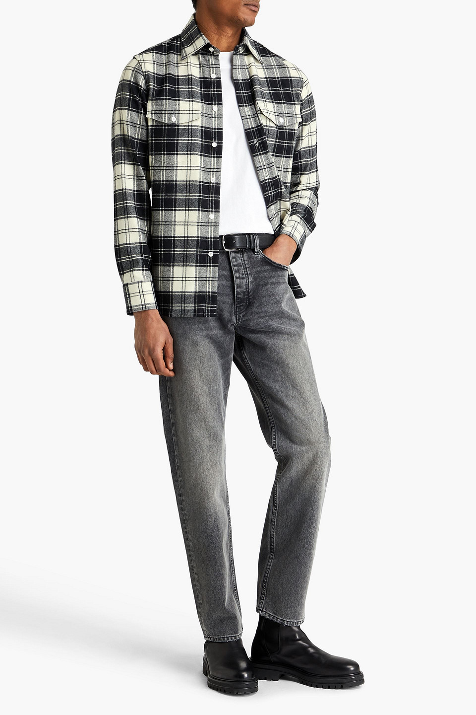 Frame The Straight Faded Denim Jeans In Charcoal