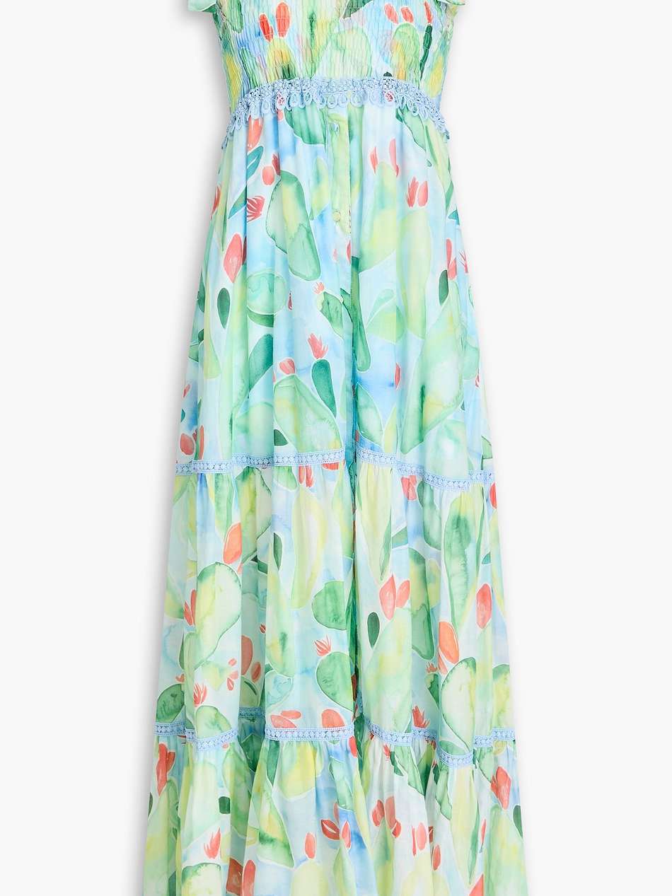 delphinus tiered printed cotton-blend voile maxi dress