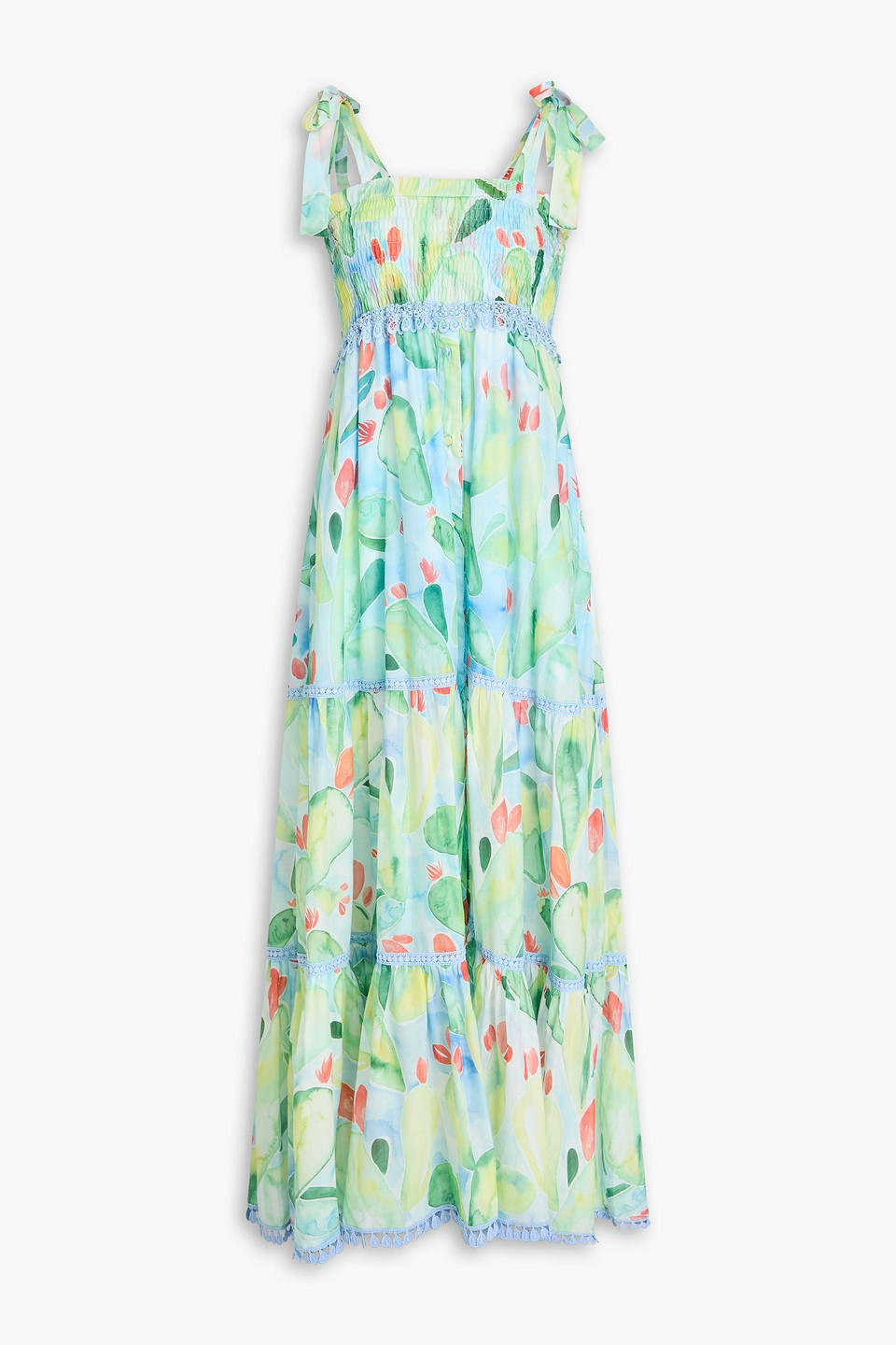 Charo Ruiz Tiered Printed Cotton-blend Voile Maxi Dress In Light Green