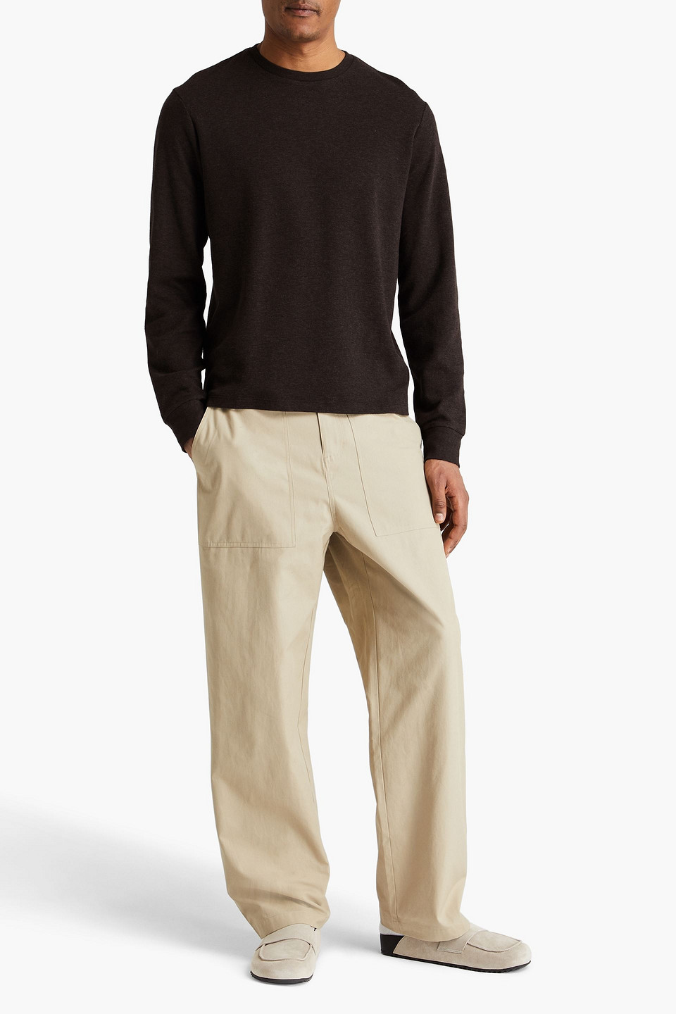 Frame Heather Duofold Long Sleeve Tee In Chocolate
