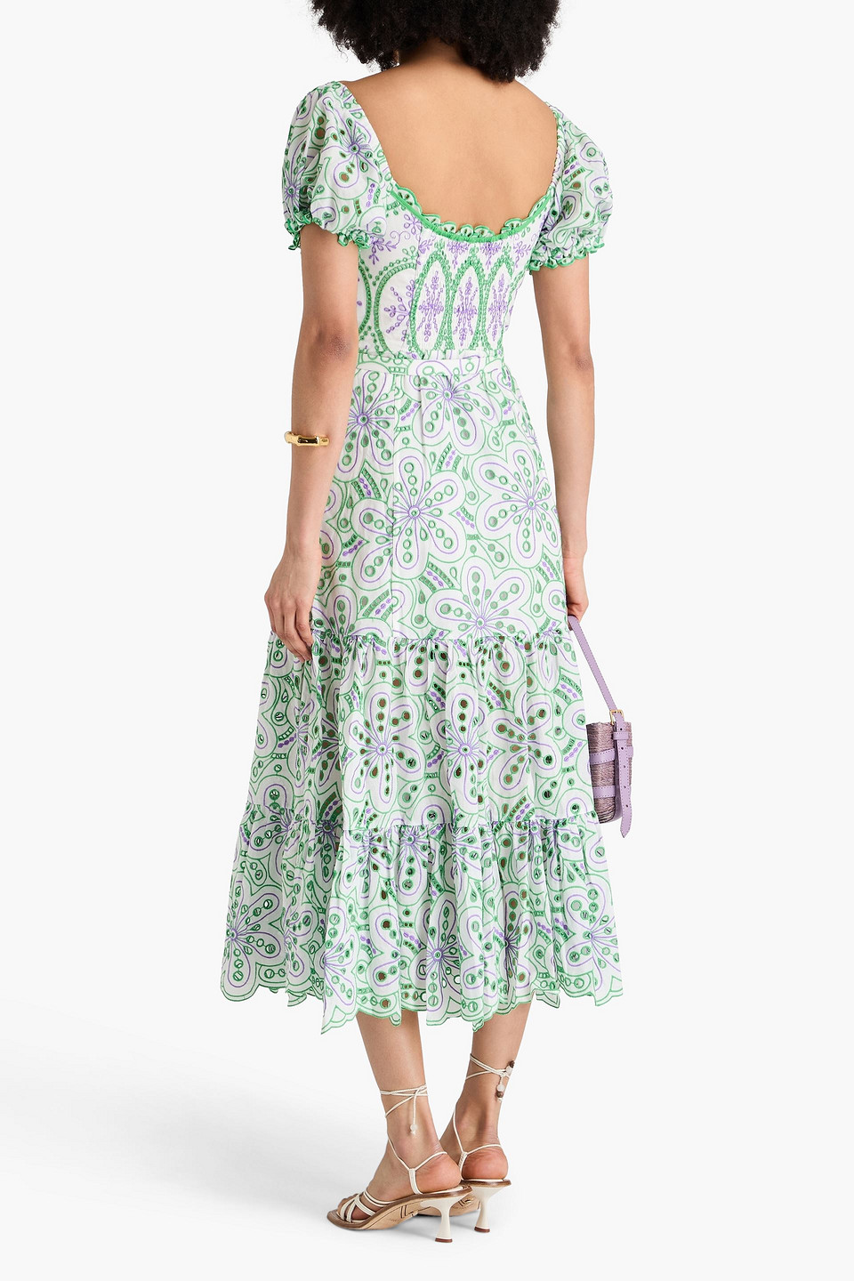 Charo Ruiz Lana Tiered Broderie Anglaise Cotton-blend Midi Dress In Lilac