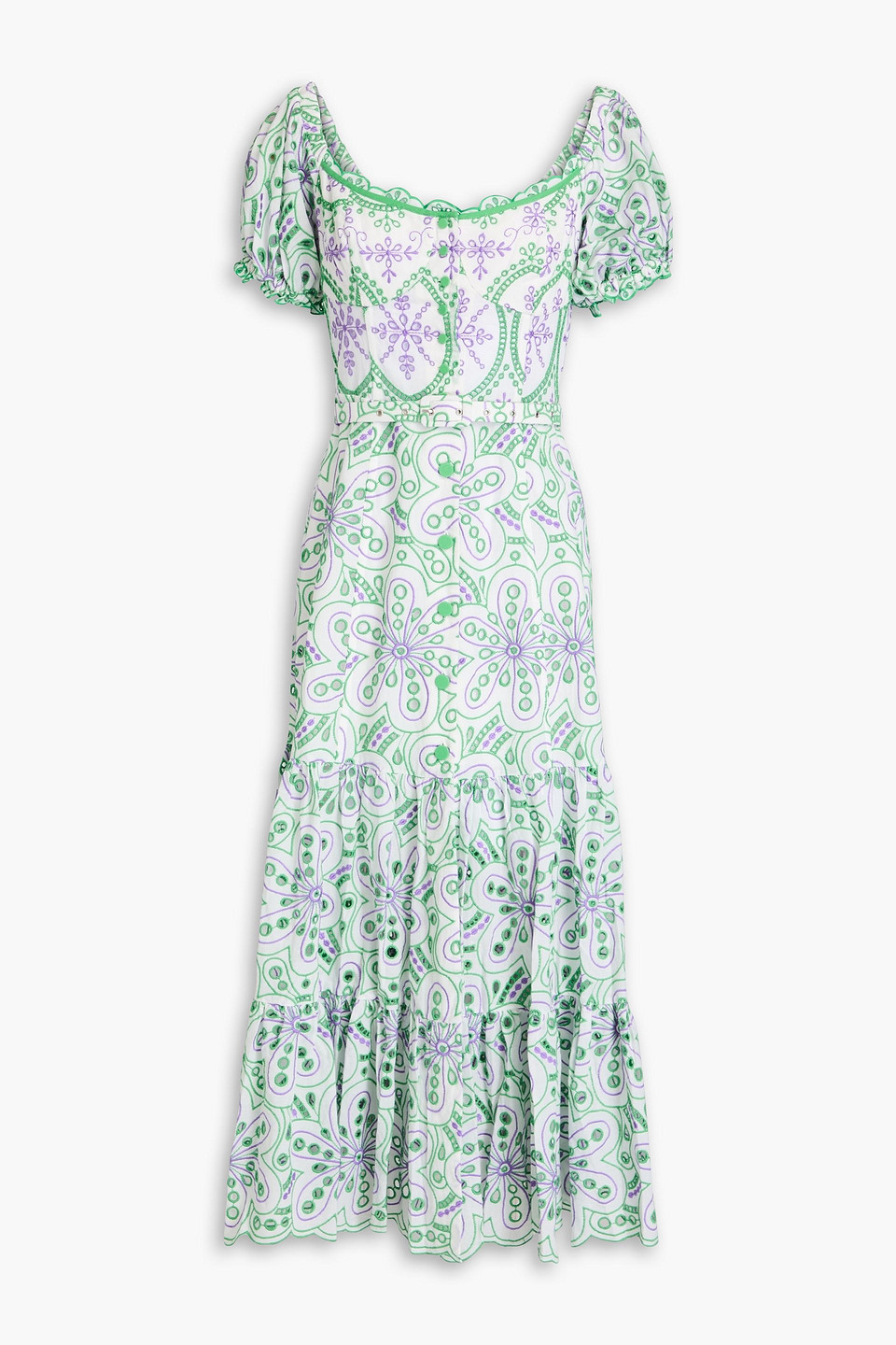 Charo Ruiz Lana Tiered Broderie Anglaise Cotton-blend Midi Dress In Lilac