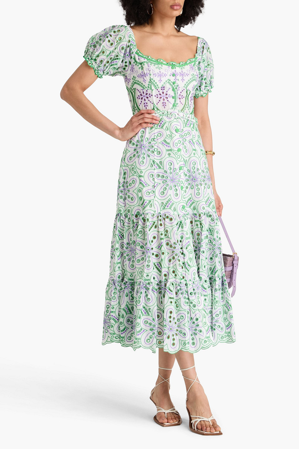 Charo Ruiz Lana Tiered Broderie Anglaise Cotton-blend Midi Dress In Lilac