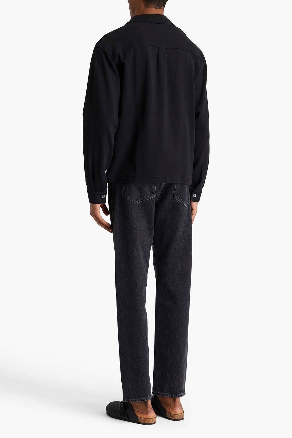 Frame Waffle Textured Button-up Shirt In Black