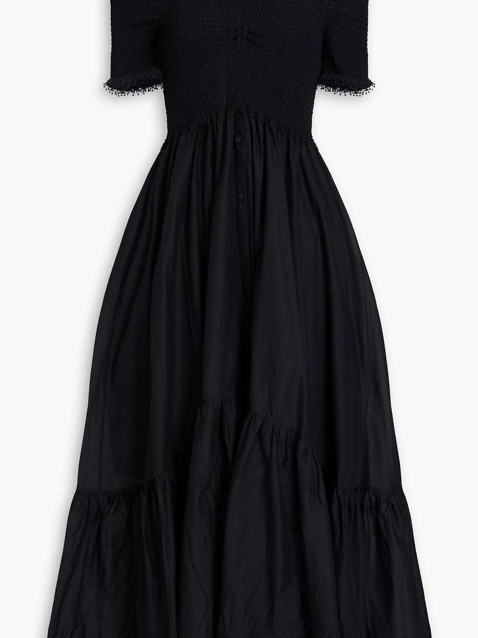sagitta off-the-shoulder shirred cotton-blend voile maxi dress