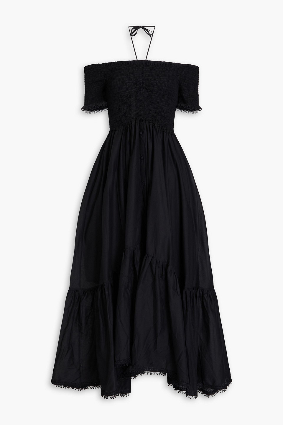 Sagitta off-the-shoulder shirred cotton-blend voile maxi dress