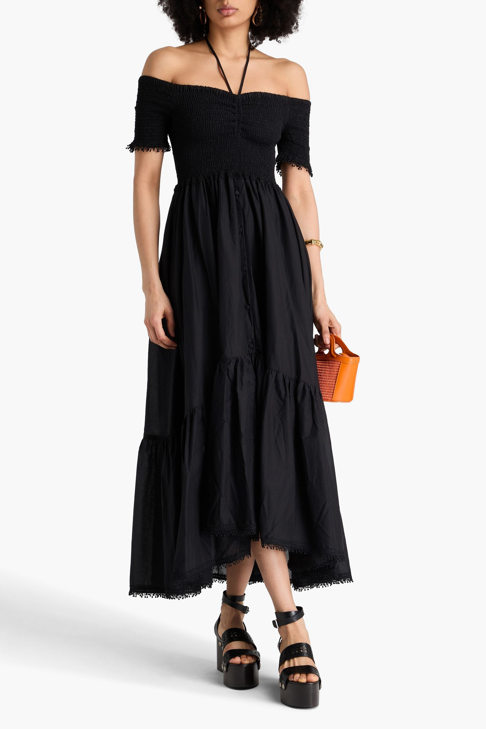 Charo Ruiz Ibiza Sagitta off-the-shoulder shirred cotton-blend voile maxi dress