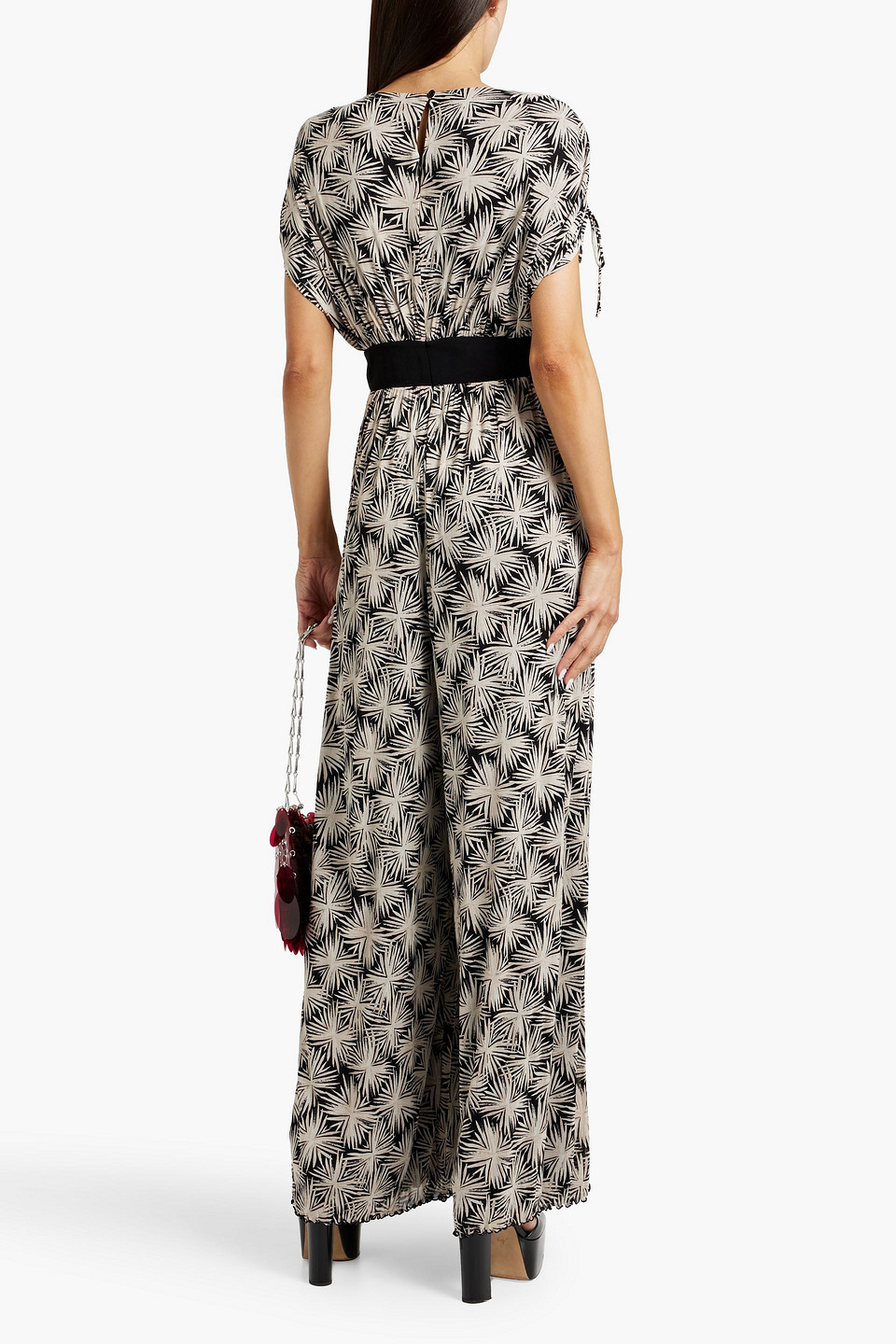Diane Von Furstenberg Andra Printed Stretch-mesh Wide-leg Jumpsuit In Black
