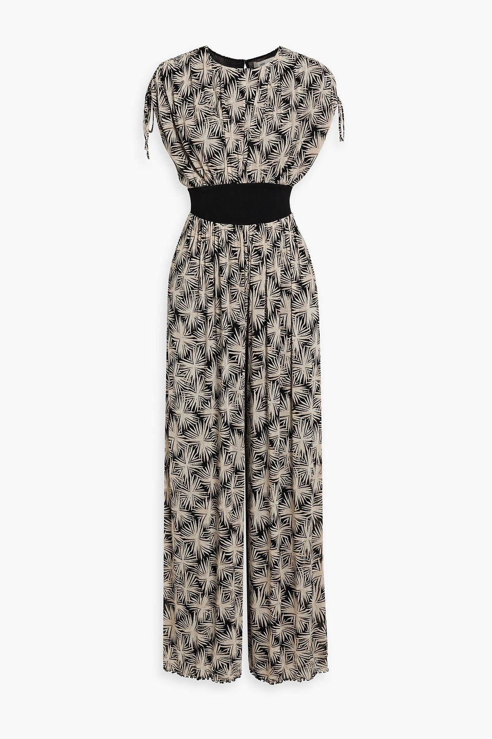 Diane Von Furstenberg Andra Printed Stretch-mesh Wide-leg Jumpsuit In Black