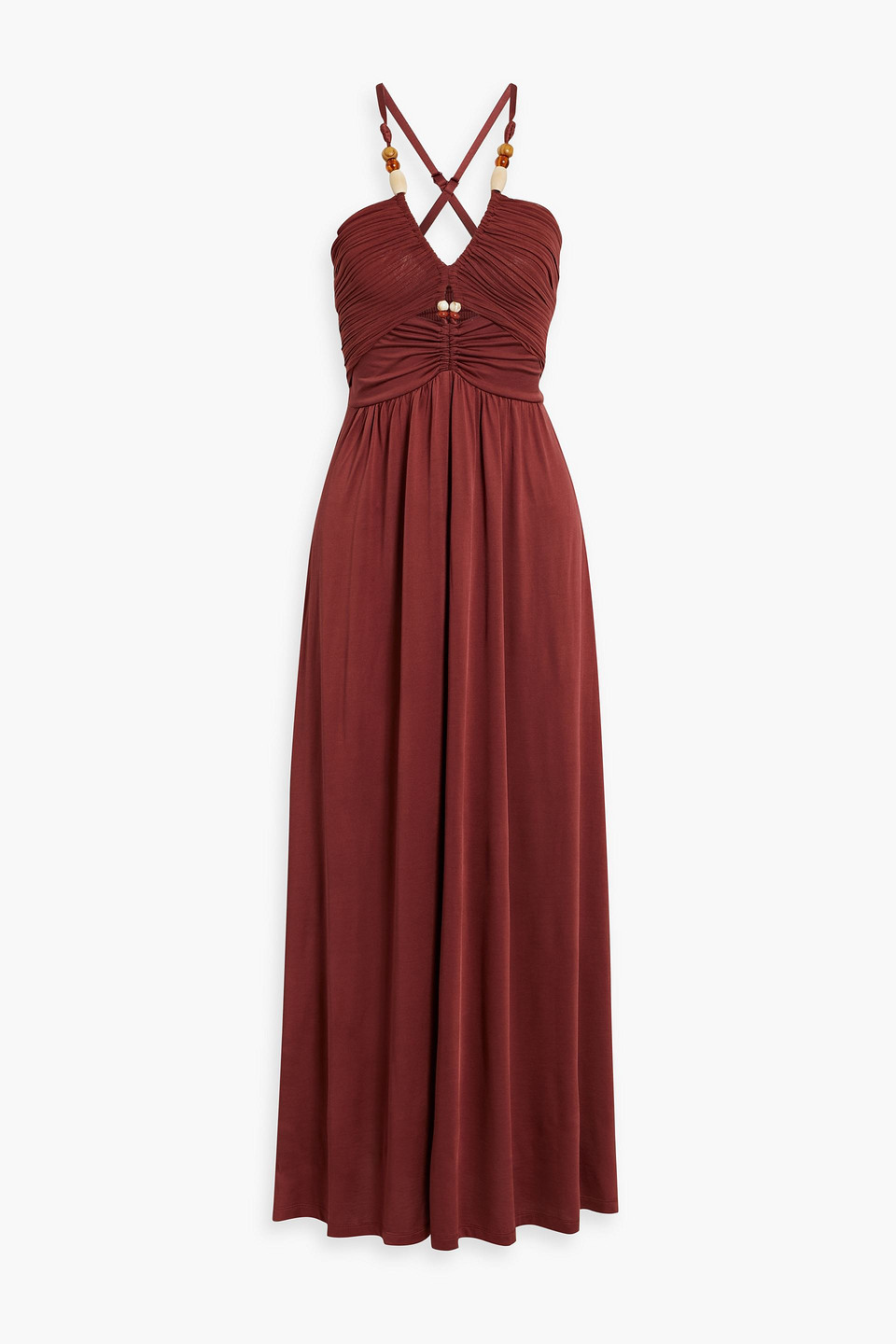 Caty embellished cutout plissé-tulle and satin-jersey maxi dress