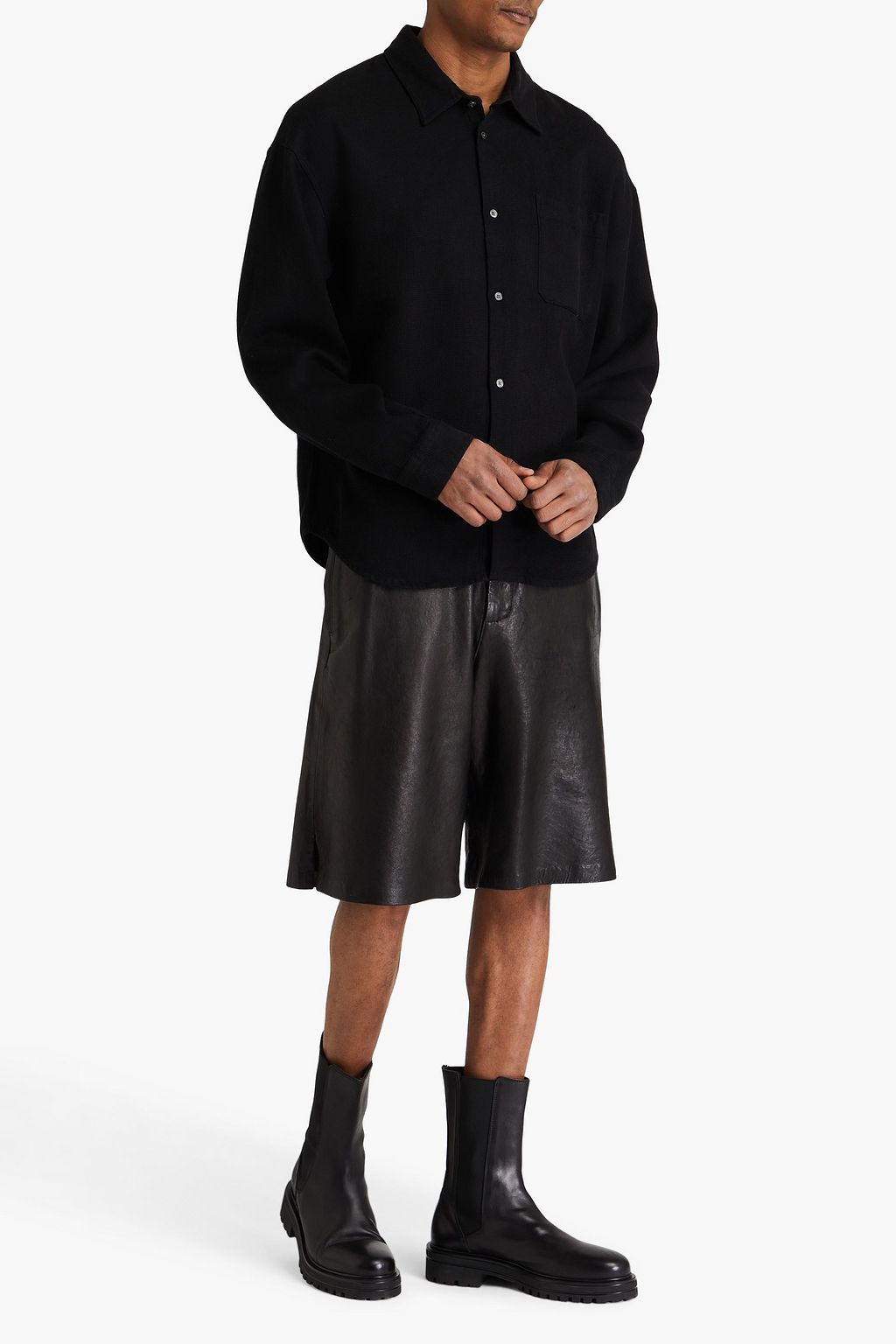 FRAME Waffle-knit Lyocell and cotton-blend shirt