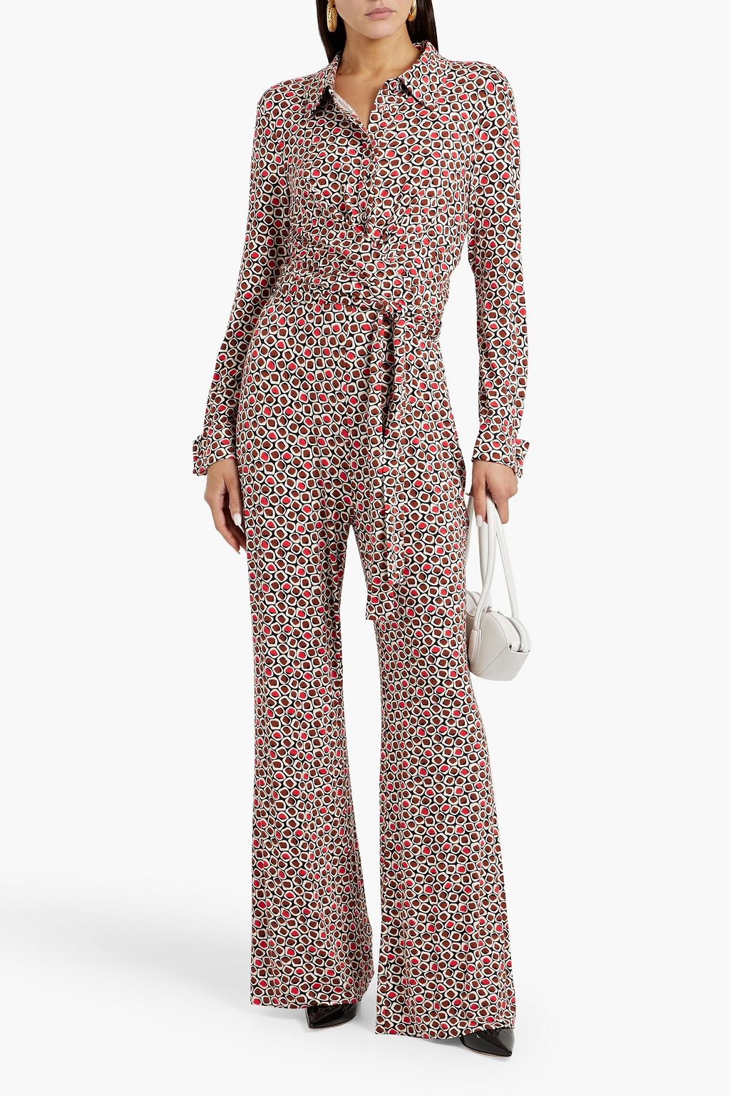 DIANE VON FURSTENBERG 프린트 스트레치 저지 와이드 레그 점프수트