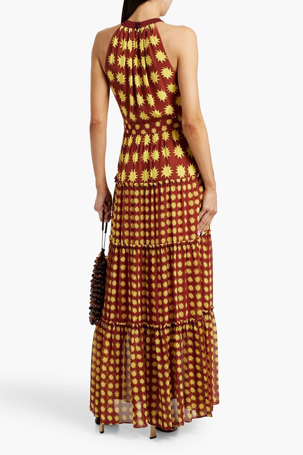 DIANE VON FURSTENBERG クレープデシン マキシワンピース ティアード プリント入り