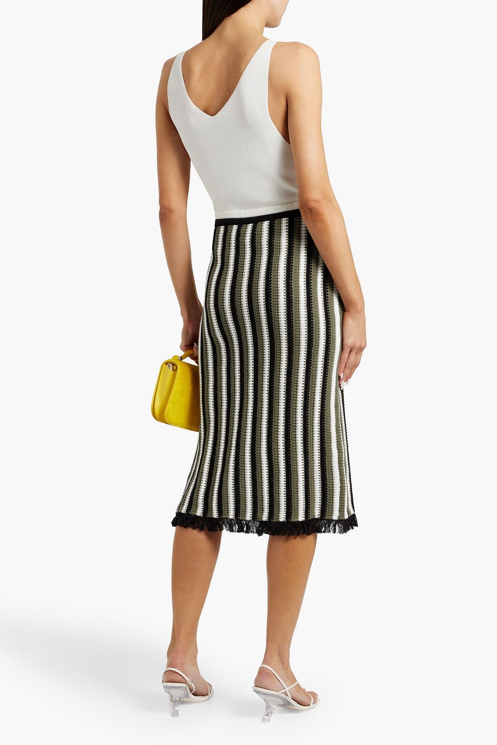 DIANE VON FURSTENBERG 스트라이프 크로셰 코튼 미디 스커트