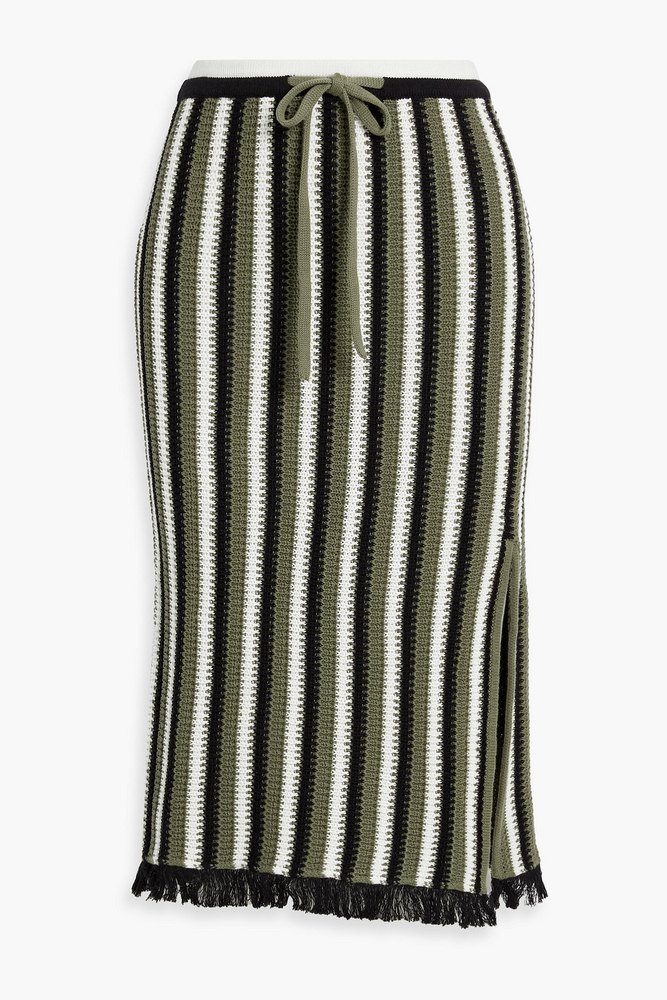 Diane Von Furstenberg Paulina Striped Crocheted Cotton Midi Skirt In Green