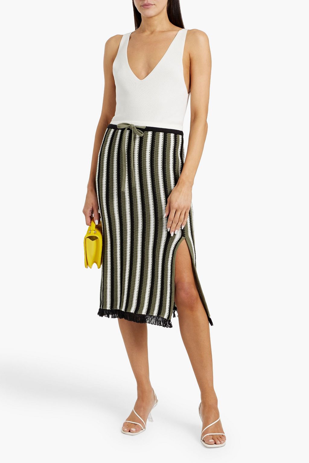 DIANE VON FURSTENBERG 스트라이프 크로셰 코튼 미디 스커트