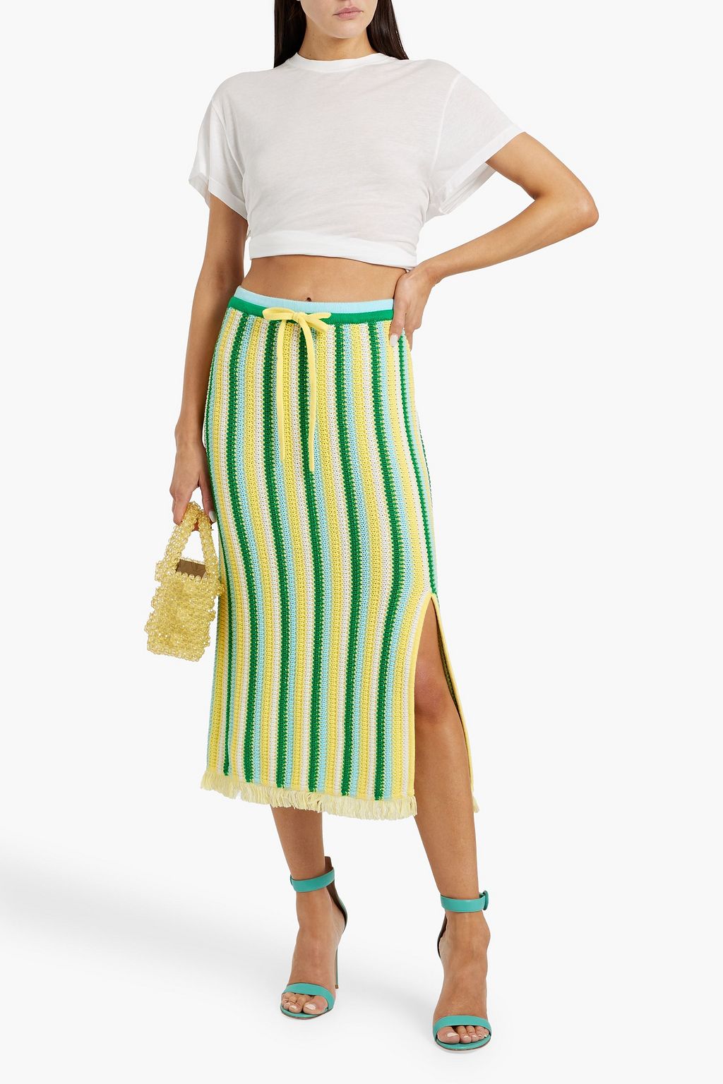 DIANE VON FURSTENBERG Paulina striped crocheted cotton midi skirt