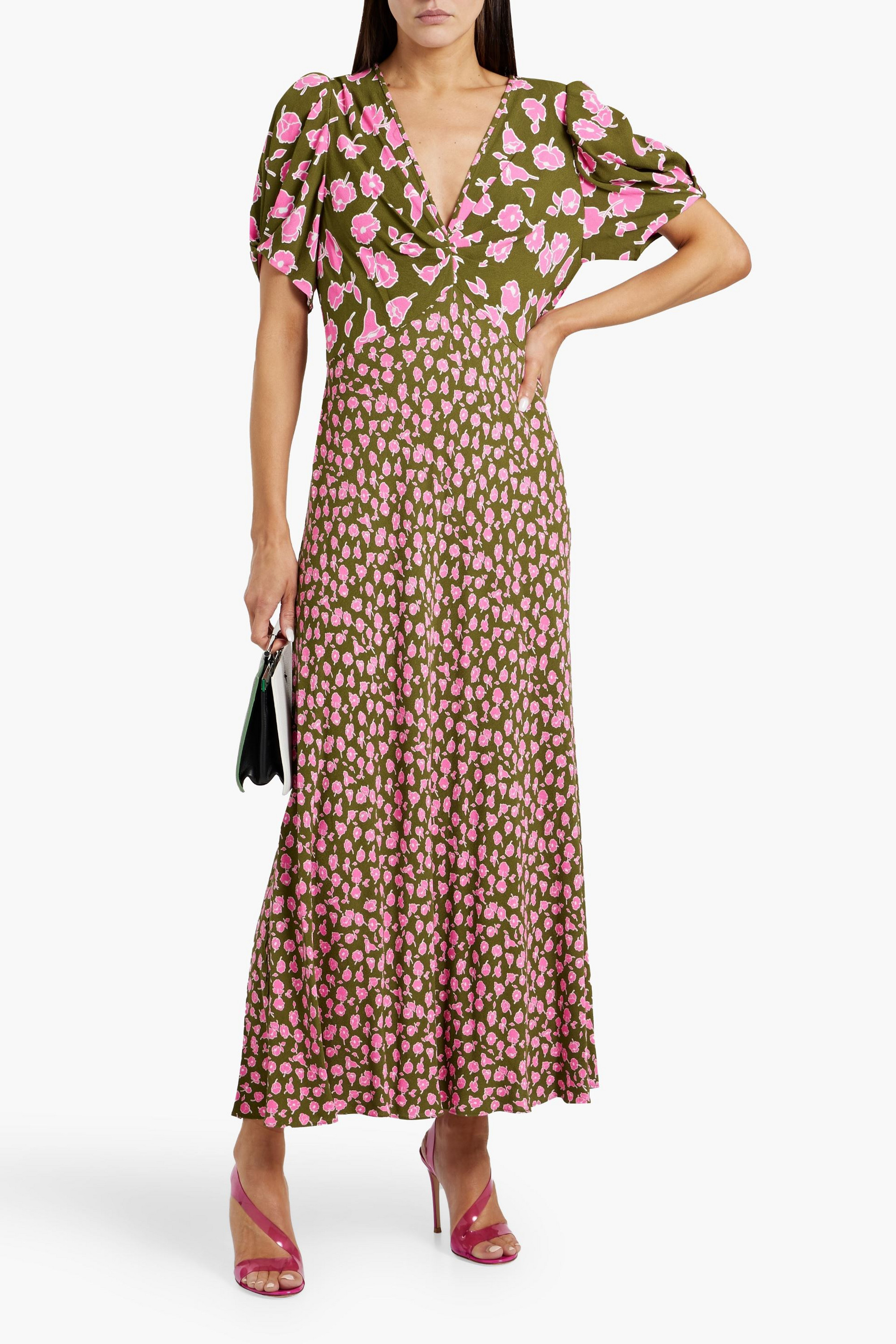 Diane von Furstenberg Margeaux draped floral-print crepe maxi dress