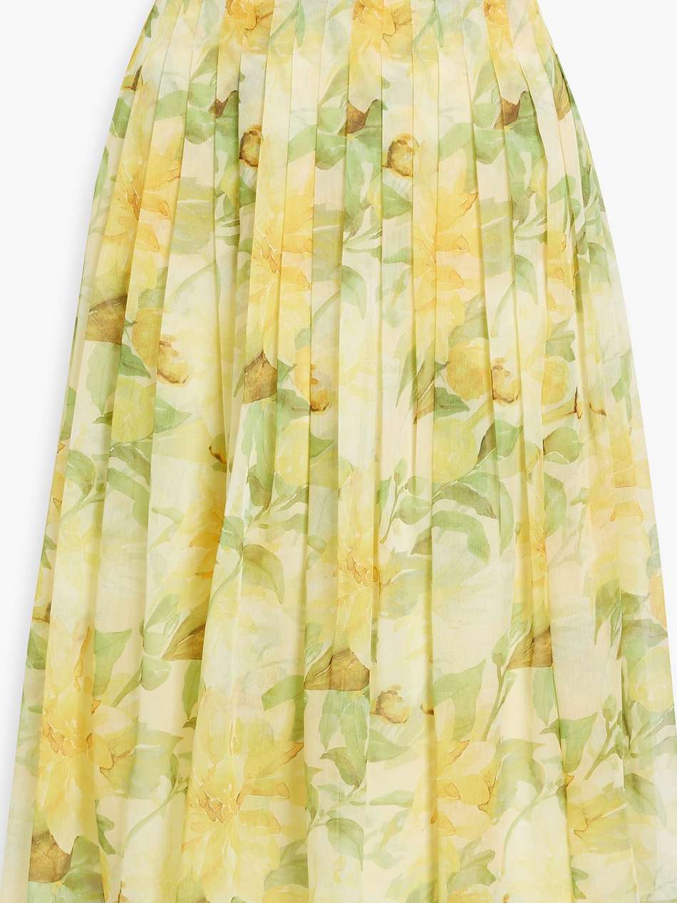 pleated floral-print chiffon skirt