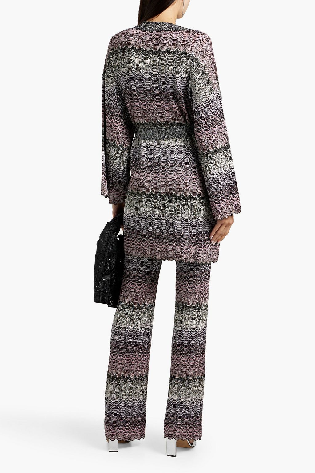 MISSONI Belted metallic crochet-knit cardigan