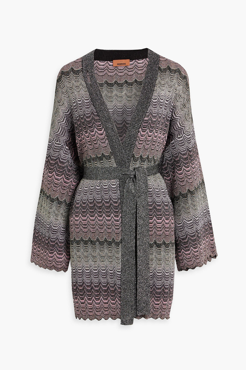 Missoni Belted Metallic Crochet-knit Cardigan In Pink