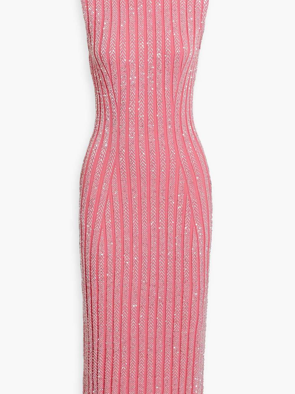 sequin-embellished ribbed-knit midi dress