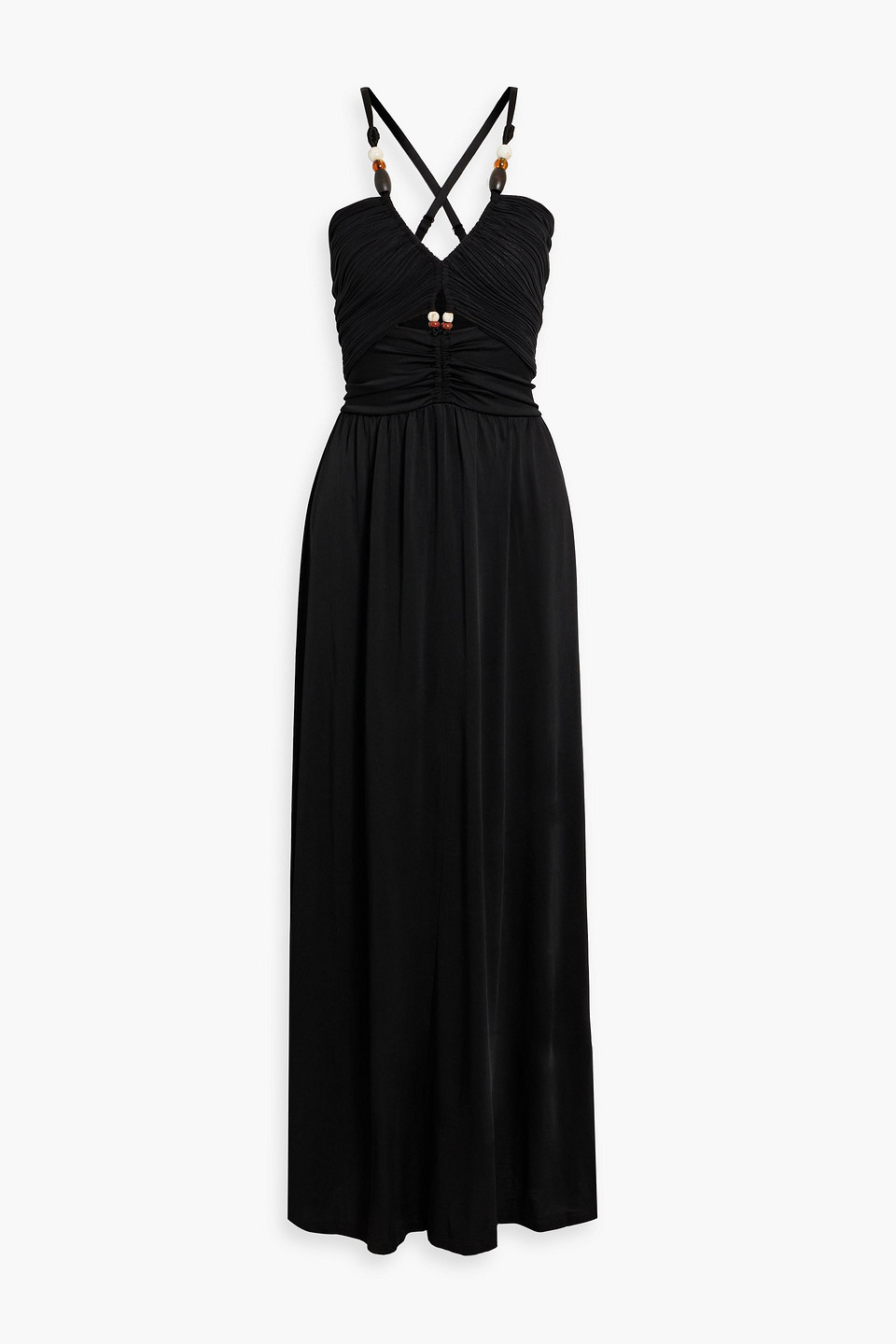 Caty embellished cutout plissé-tulle and satin-jersey maxi dress