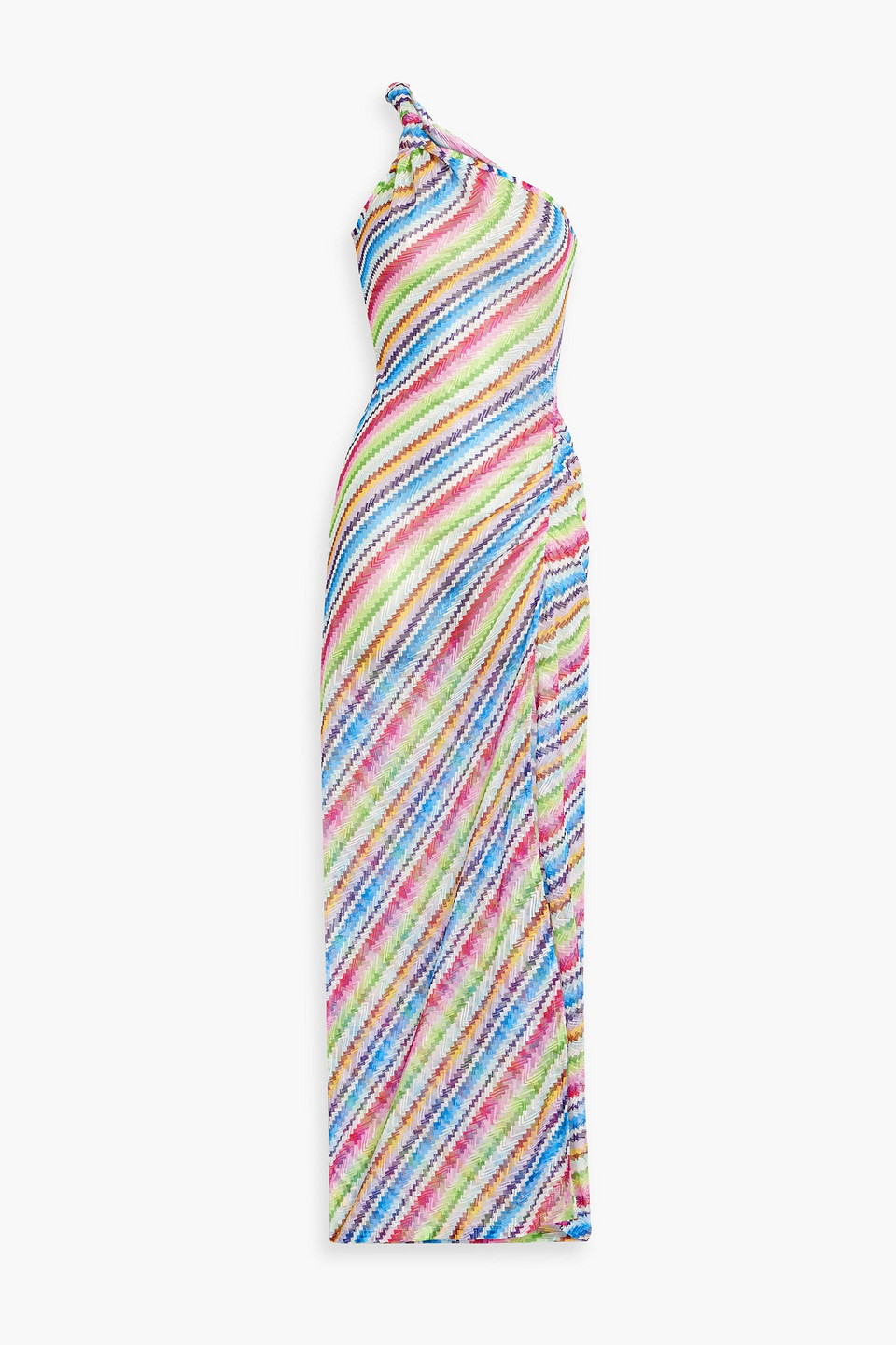 Shop Missoni One-shoulder Twisted Crochet-knit Maxi Dress In Multicolor