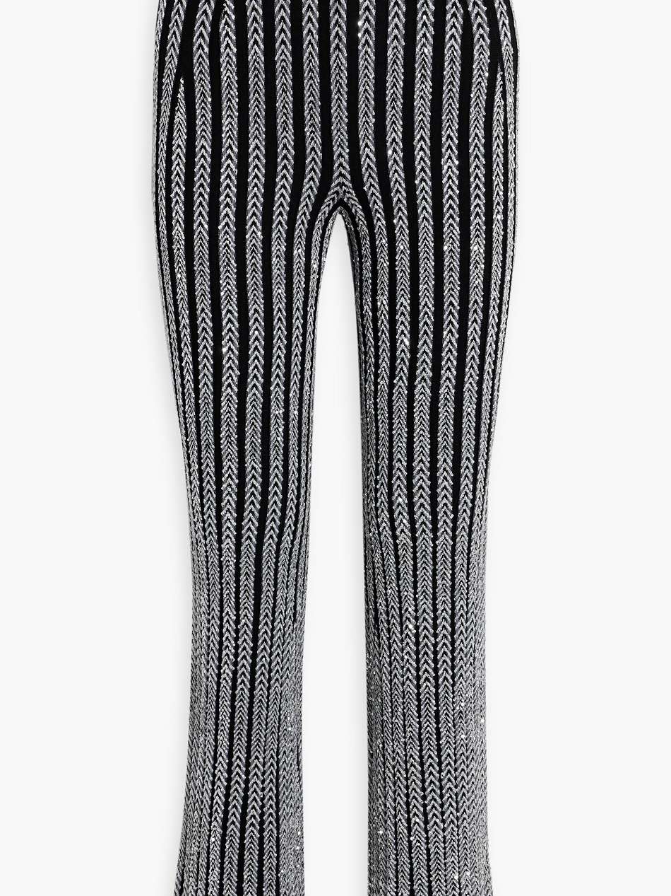sequin-embellished ribbed-knit flared pants